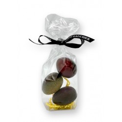 3 oeufs en chocolats noir, lait et caramel -  packaging - Maison Gaucher Chocolatier