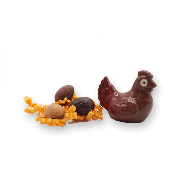 poule chocolat lait sur un lit de 5 œufs - Maison Gaucher Chocolatier