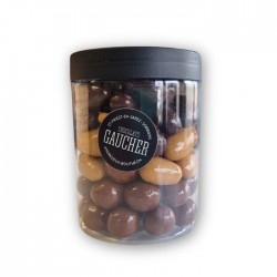 Enrobé amande et noisette en chocolat lait / noir et zéphyr - packaging - Chocolat Gaucher