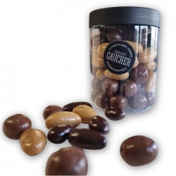 Enrobé amande et noisette en chocolat lait / noir et zéphyr - packaging - Chocolat Gaucher